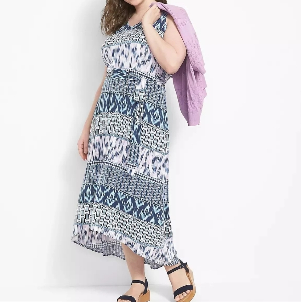 Lane Bryant High-Low Maxi‎ Dress Tie-Waist Multicolor Size 14/16